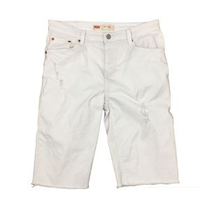 Levi’s 511 Slim White Distressed Raw Hem Mid Rise Bermuda Shorts Size 27 Junior